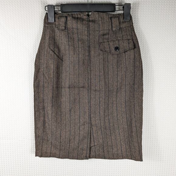 Vintage JR’S Skirt Size 7 Brown Pinstripe High Waist Midi Pencil Made in Taiwan - Picture 2 of 3